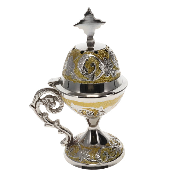 Orthodox Silver & Brass Metal Religious Incense Burner With Cross Top & Handle