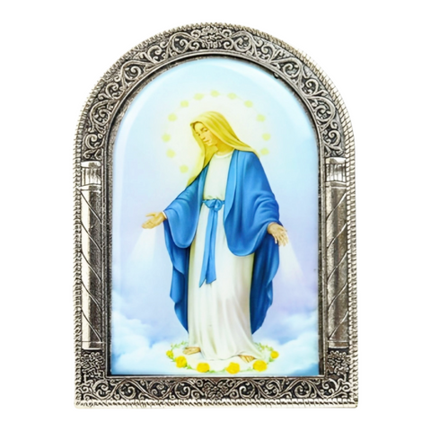 Catholic Silver Plated Holy Mother Mary in Sky Icon Plaque
