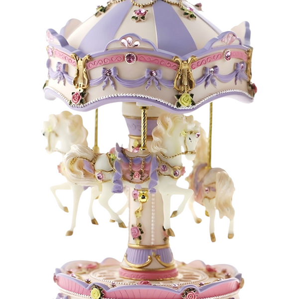 Children's Purple 3 Horse Rotating Musical Carousel Merry Go Round