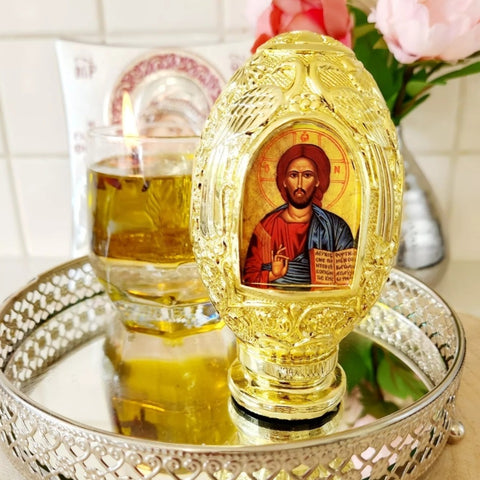 Orthodox Gold Plated Double Sided Holy Mother Mary & Jesus Religious Egg Ornament