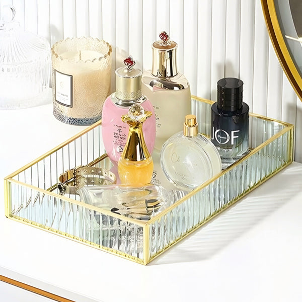 Gold Framed Rectangle Mirror Tray with Acrylic Side Panels home decor vanity table decorative deluxe