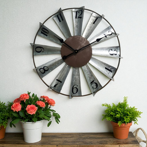 Large Galvanised Metal Windmill Wall Clock