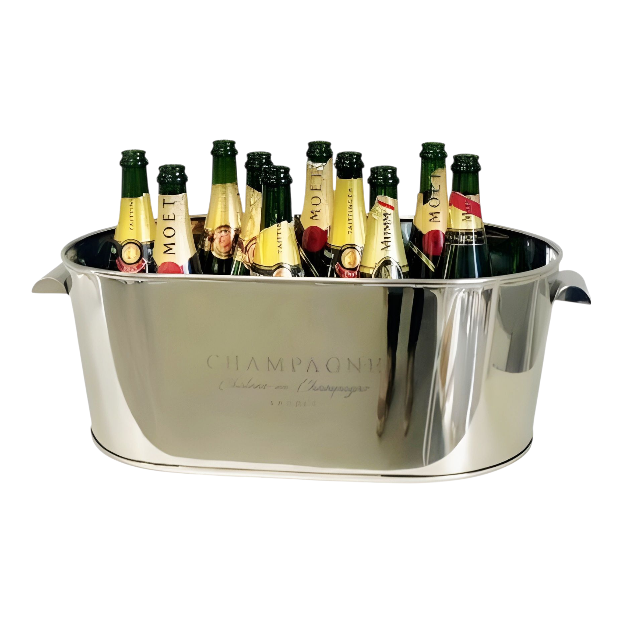 Large Silver Oval Champagne France Ice Cooler Bucket with Handles