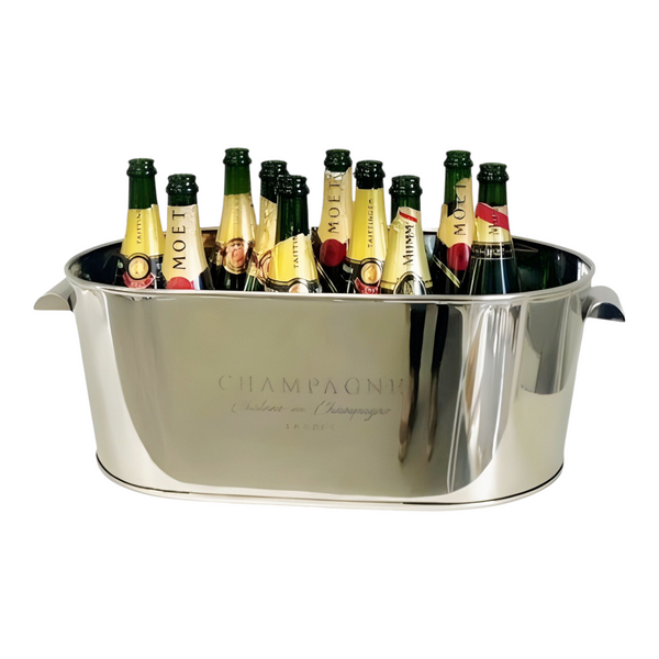 Large Silver Oval Champagne France Ice Cooler Bucket with Handles