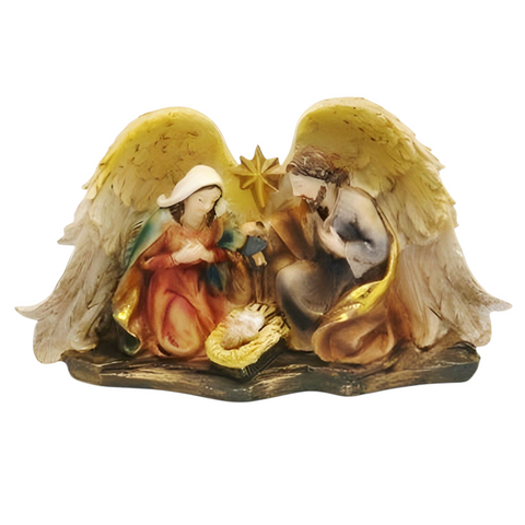 Christmas Nativity The Holy Family within Angel Wings Colour Statue