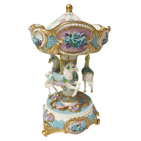 Children's Purple & Blue Musical 3 Horse Rotating Carousel Merry Go Round
