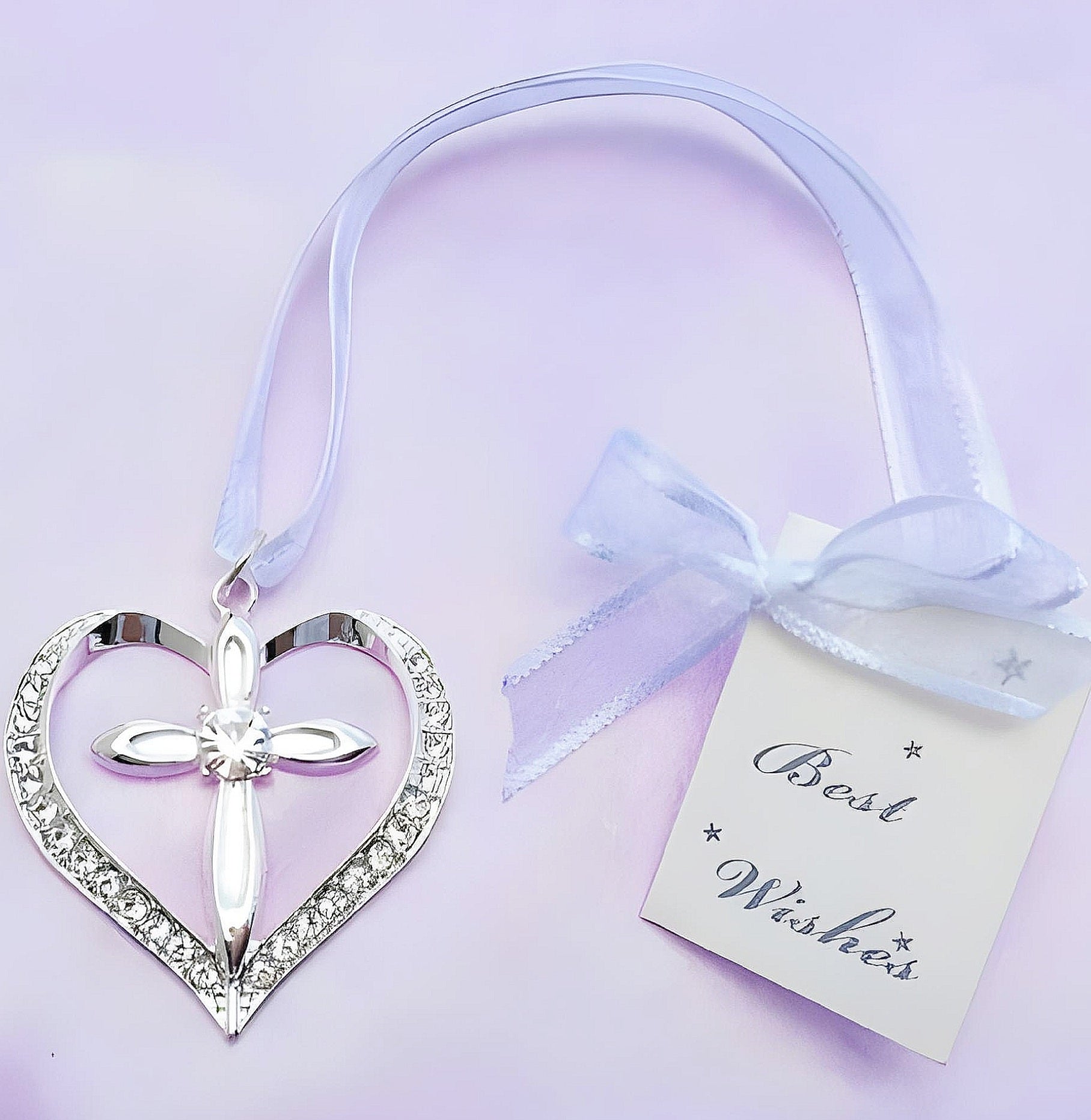 Silver Cross & Love Heart with Crystal Diamantes Wedding Bridal Good Luck Charm