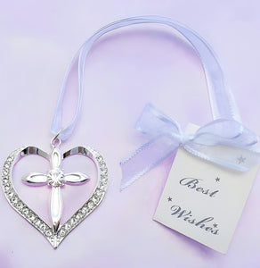 Silver Cross & Love Heart with Crystal Diamantes Wedding Bridal Good Luck Charm