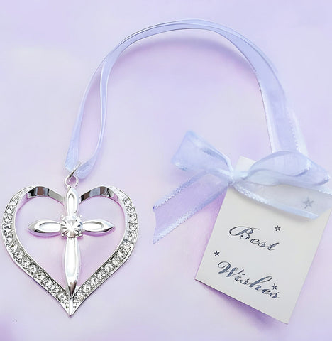 Silver Cross & Love Heart with Crystal Diamantes Wedding Bridal Good Luck Charm