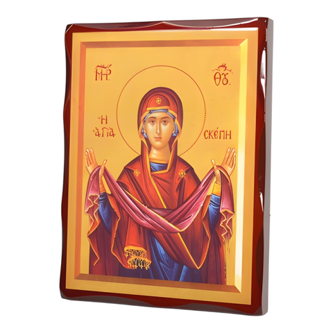 Orthodox Holy Mother Mary Wooden Icon Plaque