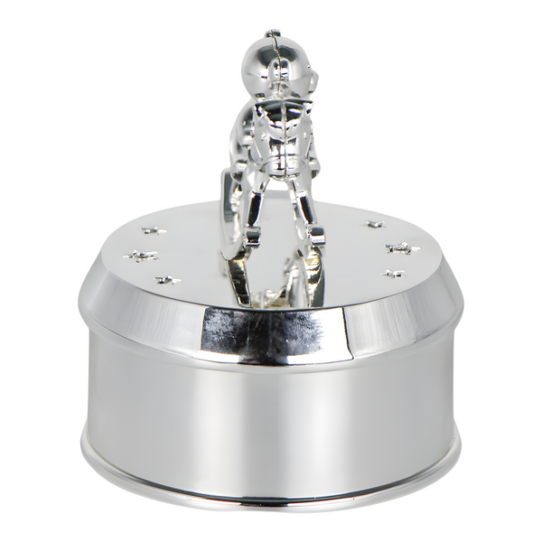 Children's Shiny Silver Plated Musical Teddy Bear & Stars Tabletop Ornament