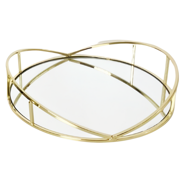 Set 2 Gold Plated Round Decorative Deluxe Mirror Trays