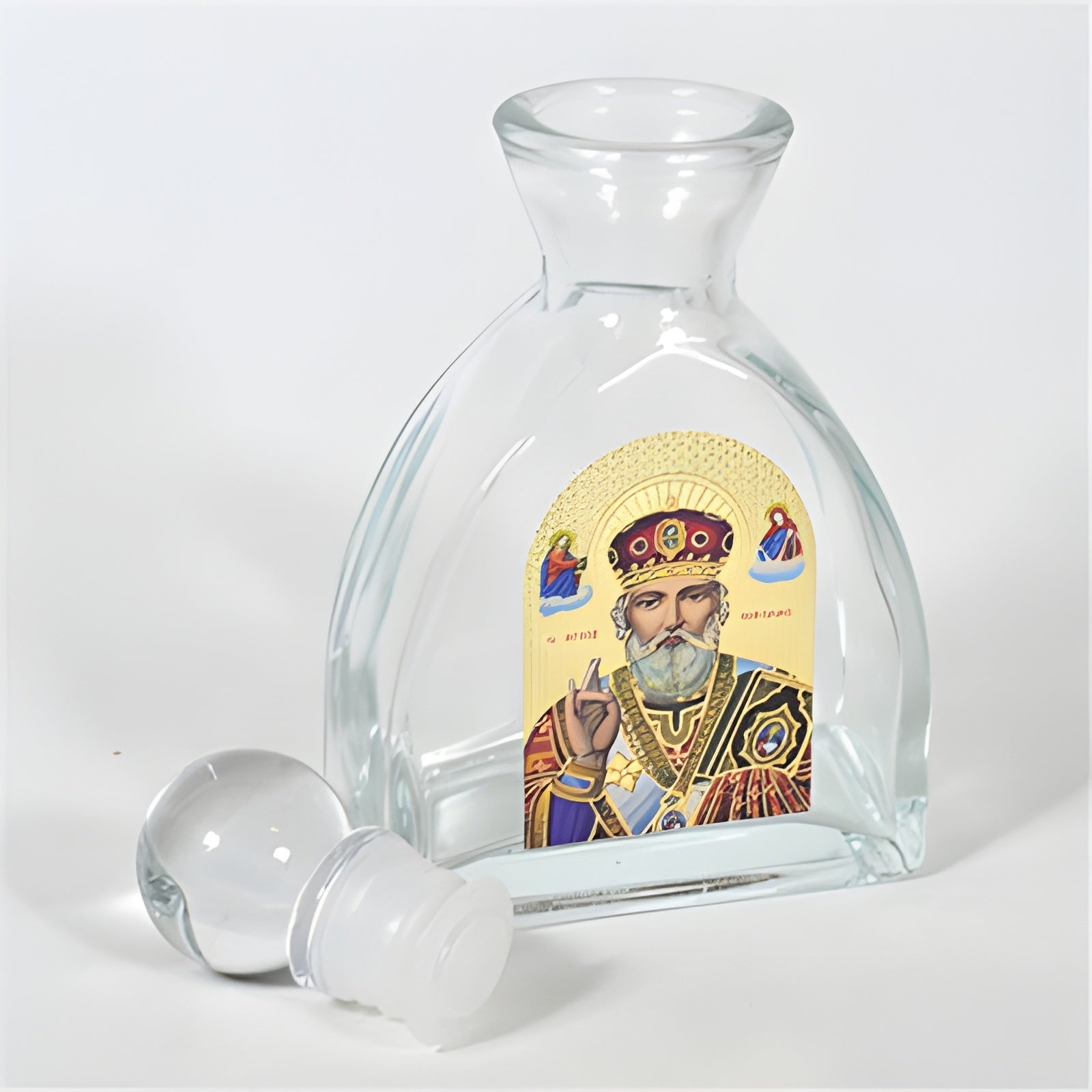 Orthodox Saint Nicholas Glass Bottle with Ball Lid