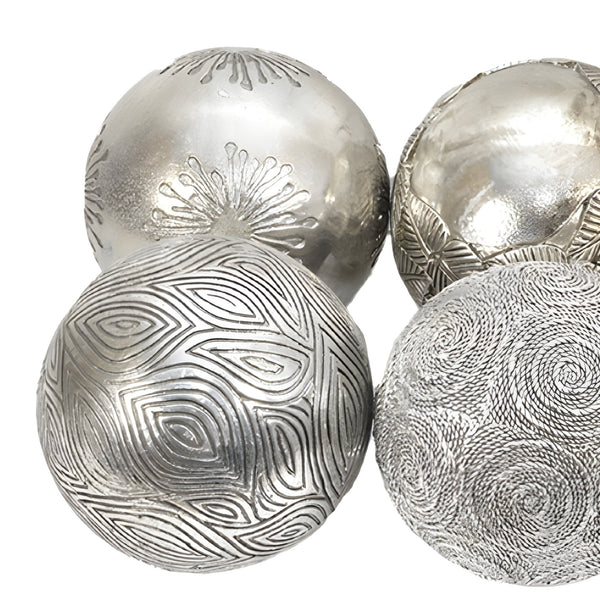 Set of 6 Silver Resin Decorative Tabletop Balls