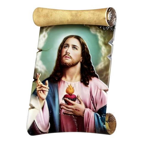 Catholic Sacred Heart Jesus Christ Scroll Design Ceramic Plaque