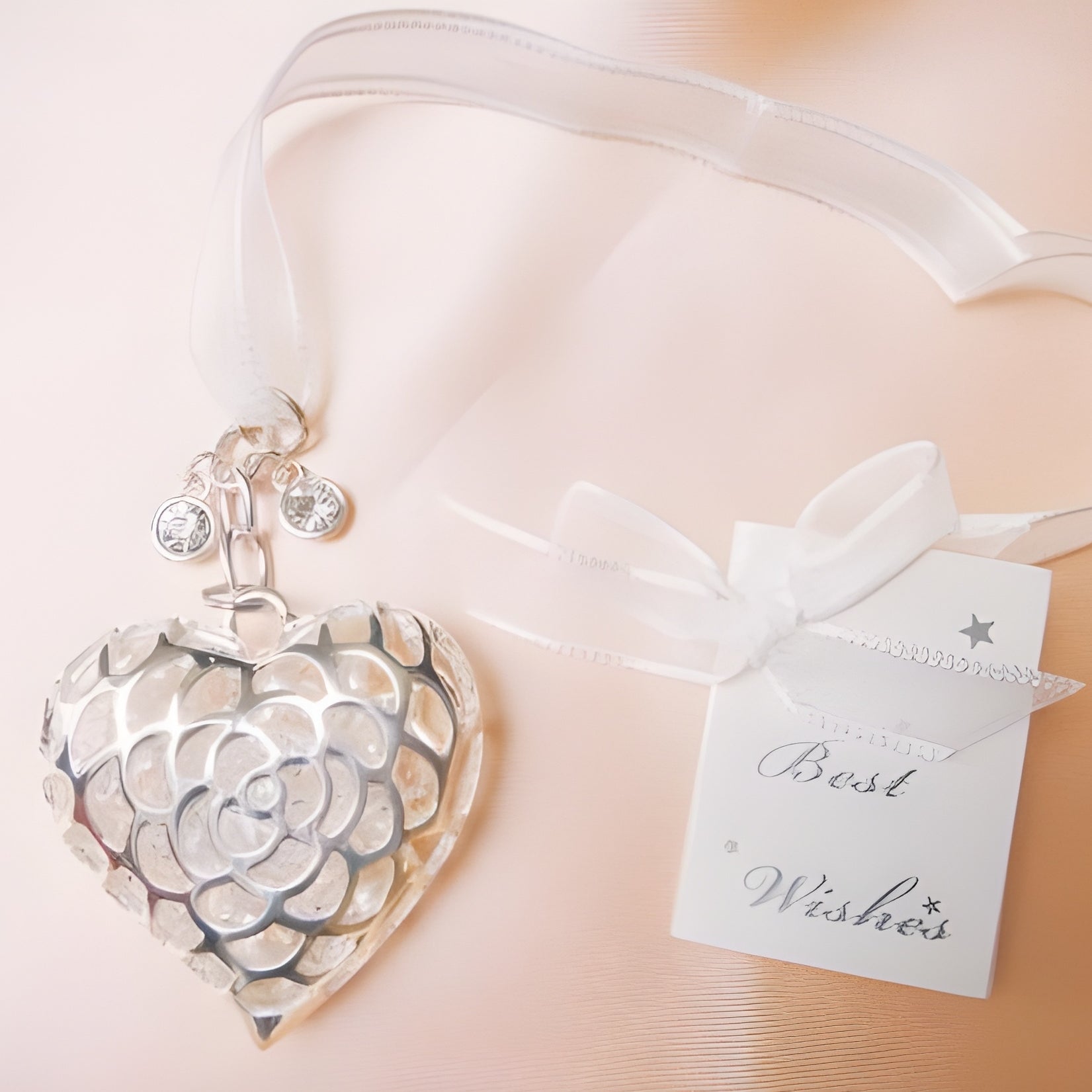 Silver Hollow Love Heart Wedding Bridal Good Luck Charm