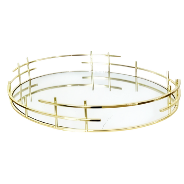 Set 2 Gold Plated Round Decorative Deluxe Mirror Trays