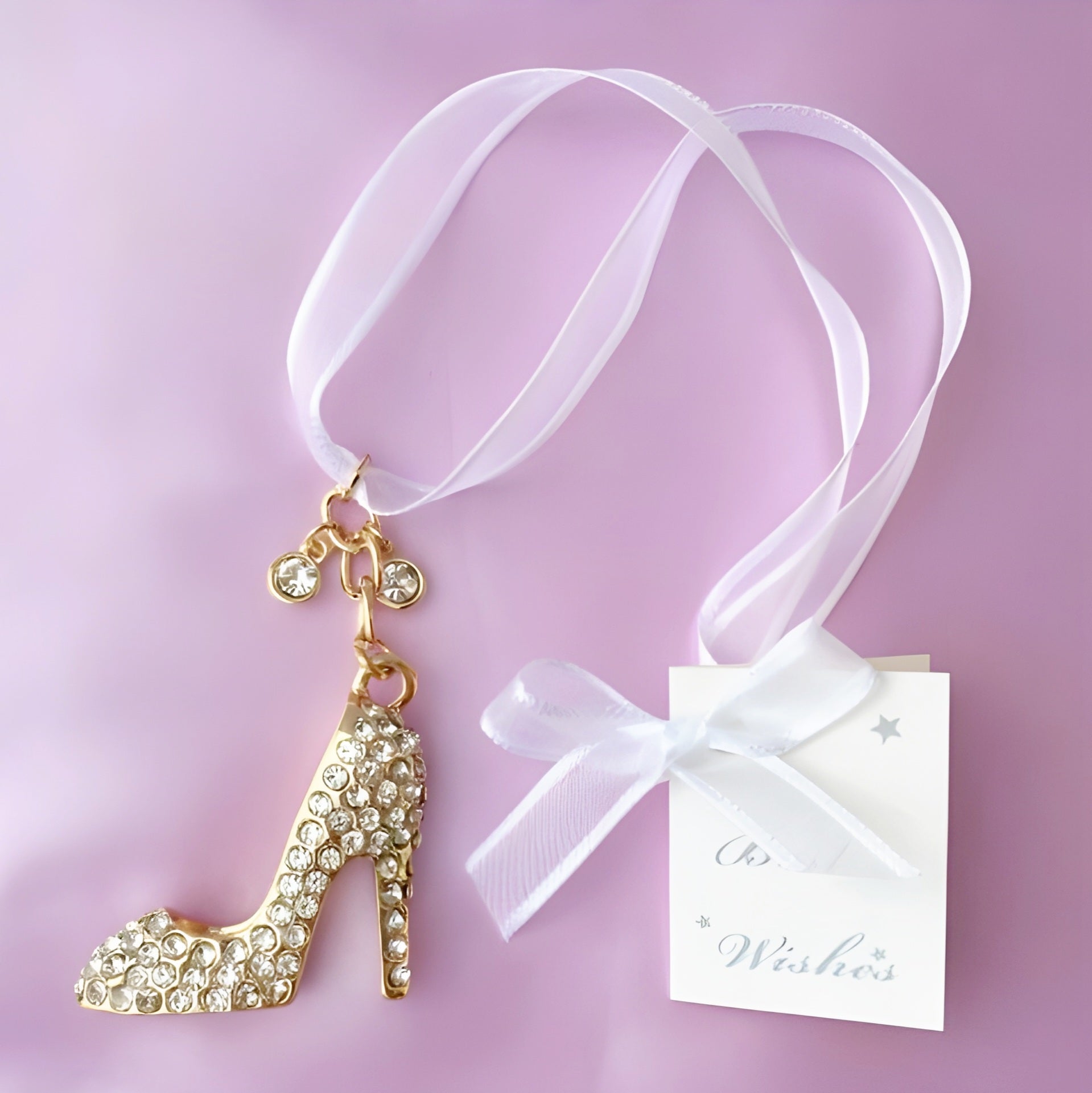 Gold High Heel Shoe with Crystal Diamantes Wedding Bridal Good Luck Charm