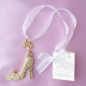 Gold High Heel Shoe with Crystal Diamantes Wedding Bridal Good Luck Charm