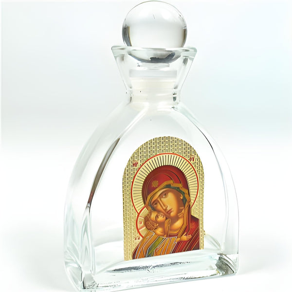 Orthodox Holy Mother Mary & Jesus Glass Bottle with Ball Lid