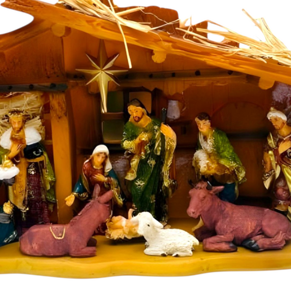 Christmas Nativity Scene Colour Figurines & Stable Display Statue