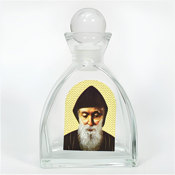 Catholic Saint Charbel Glass Holy Bottle with Ball Lid