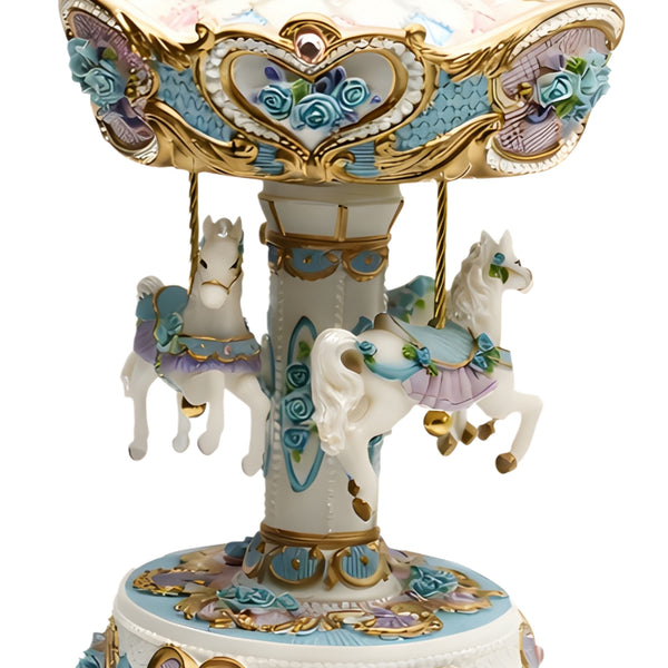 Children's Blue & Purple Musical 3 Horse Rotating Carousel Merry Go Round