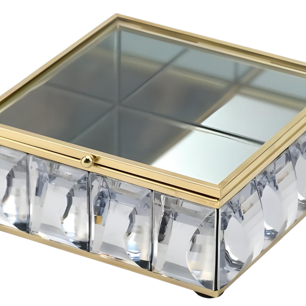 Gold Framed Square Jewellery Box & Sparkling Acrylic Jewels