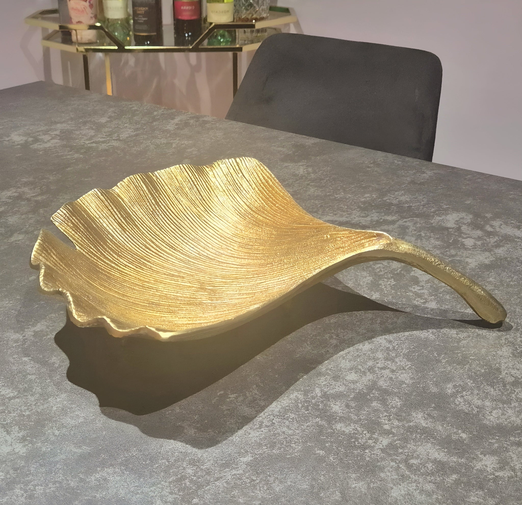 Antique Gold Plated Decorative Tabletop Footed Leaf Bowl