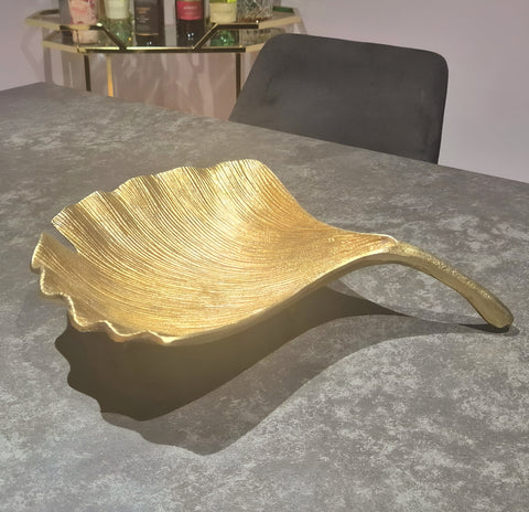 Antique Gold Plated Decorative Tabletop Footed Leaf Bowl