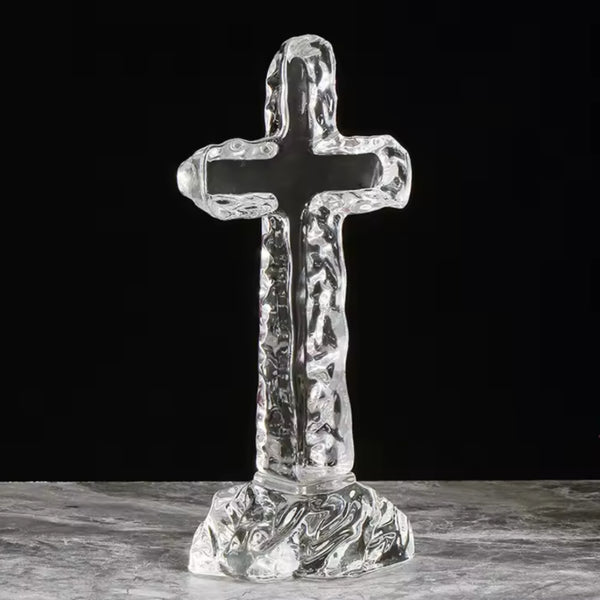 Clear Crystal Cut Glass Standing Religious Cross