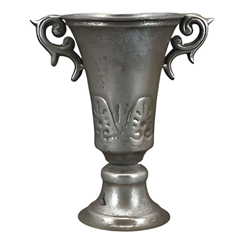 Brushed Antique Silver Rustic Urn Trophy Vase & Ornate Handles