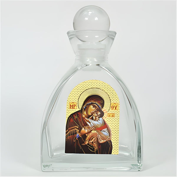 Orthodox Holy Mother Mary & Jesus Glass Bottle with Ball Lid
