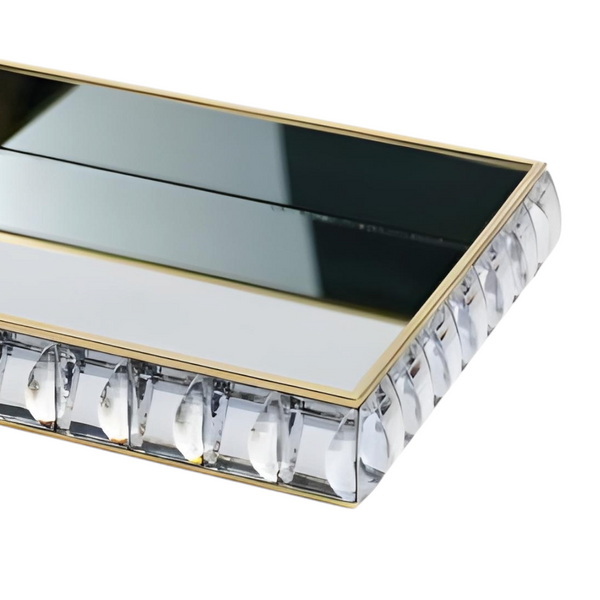 Gold Framed Rectangle Decorative Mirror Tray & Sparkling Acrylic Jewels