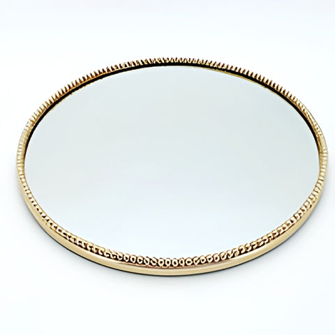 Large Gold Plated Round Mirror Tray & Beaded Edge Frame- 42cm