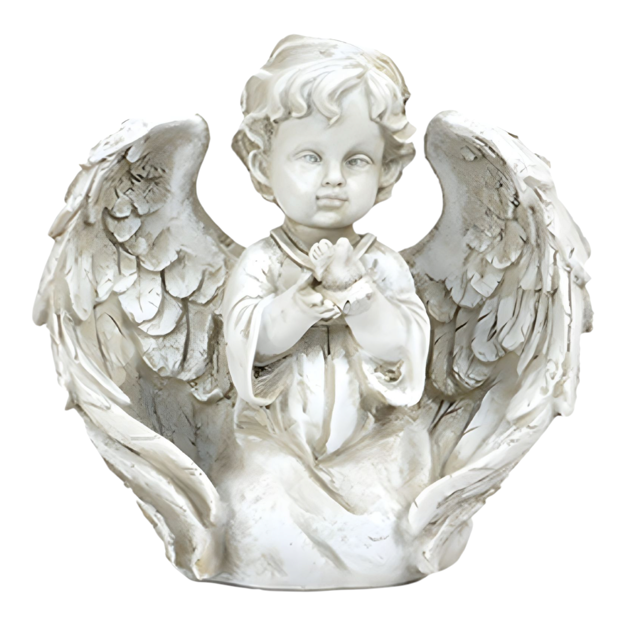 Kneeling Angel Cherub Holding Dove Statue