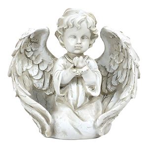 Kneeling Angel Cherub Holding Dove Statue