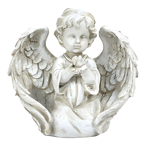 Kneeling Angel Cherub Holding Dove Statue