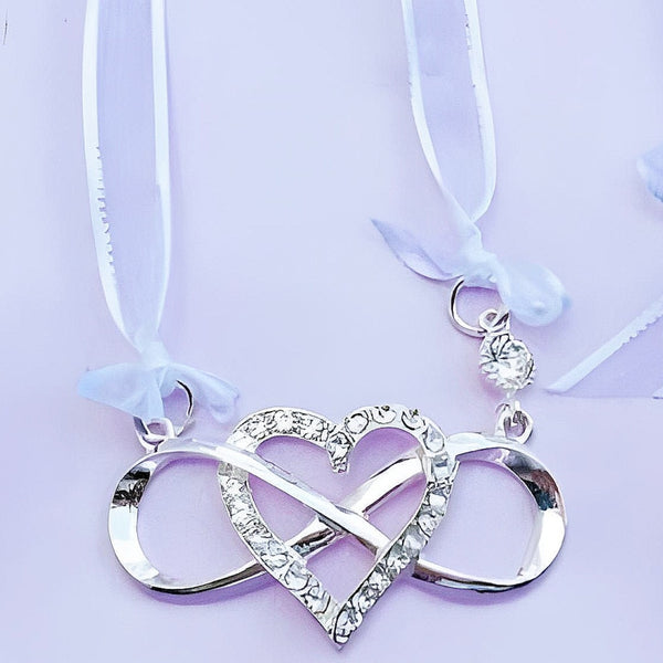 Silver Love Heart & Infinity with Crystal Diamantes Wedding Bridal Good Luck Charm