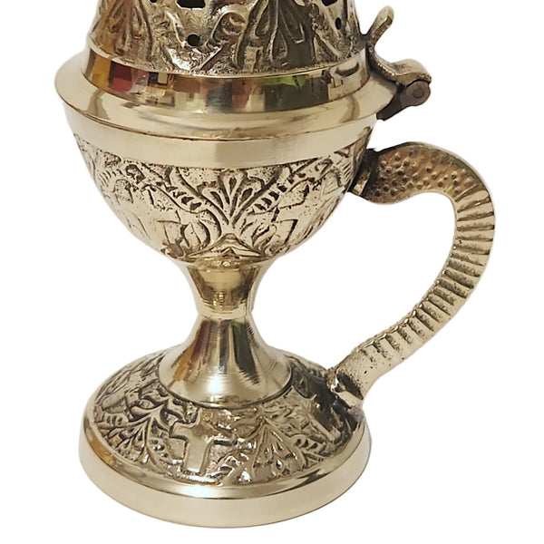 Orthodox Brass Metal Religious Incense Burner With Cross Top & Handle