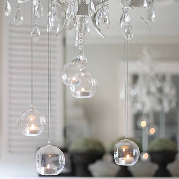 Set of 24 Hanging Glass Terrarium Tealight Ball Candle Holders Wedding Party Events Decor 24 x Clear Glass Hanging Ball 8cm Candle Holder Bulk Lot Wedding Event Function