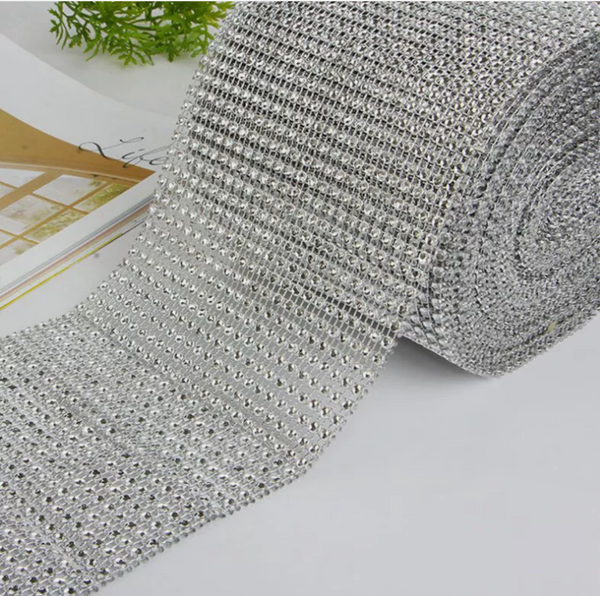 10 Meter Silver Diamante Crystal DIY Craft Rhinestone Sparkly Mesh Decoration Roll Wedding 10m Diamante Diamond Silver Crystal Rhinestone Sparkling Effect Mesh Ribbon
