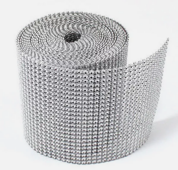 10 Meter Silver Diamante Crystal DIY Craft Rhinestone Sparkly Mesh Decoration Roll Wedding 10m Diamante Diamond Silver Crystal Rhinestone Sparkling Effect Mesh Ribbon
