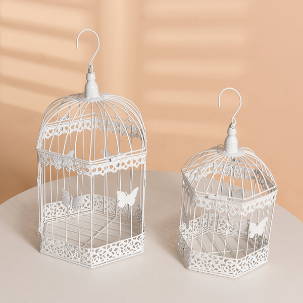 Set of 2 White Hexagon Hanging Bird Cage Wedding Table Centrepiece Dec –  Palm Gifts