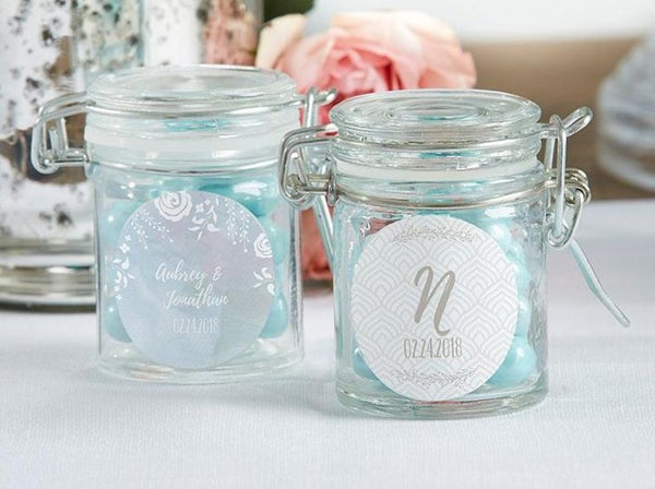 Set 12 Round Clear Glass Favour Jars with Clip Top Lids