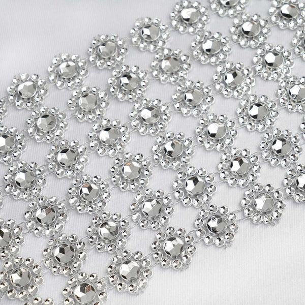 9m Big Silver Diamond Ribbon Rhinestone Mesh Roll 9 Meter Big Silver Diamante Crystal DIY Craft Rhinestone Sparkly Mesh Decoration Roll