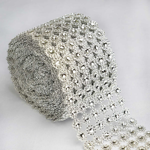 9m Big Silver Diamond Ribbon Rhinestone Mesh Roll 9 Meter Big Silver Diamante Crystal DIY Craft Rhinestone Sparkly Mesh Decoration Roll