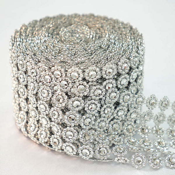 9m Big Silver Diamond Ribbon Rhinestone Mesh Roll 9 Meter Big Silver Diamante Crystal DIY Craft Rhinestone Sparkly Mesh Decoration Roll