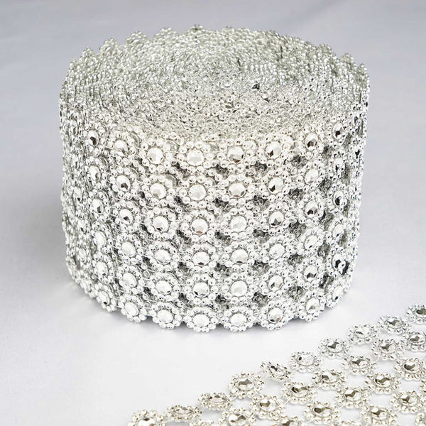 9m Big Silver Diamond Ribbon Rhinestone Mesh Roll 9 Meter Big Silver Diamante Crystal DIY Craft Rhinestone Sparkly Mesh Decoration Roll