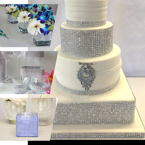 10 Meter Silver Diamante Crystal DIY Craft Rhinestone Sparkly Mesh Decoration Roll Wedding 10m Diamante Diamond Silver Crystal Rhinestone Sparkling Effect Mesh Ribbon
